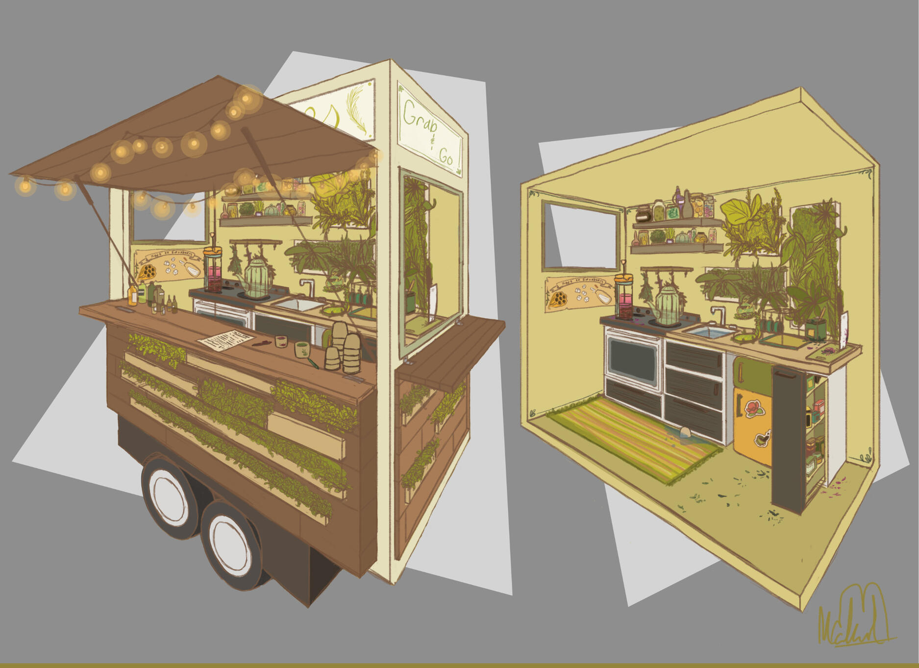 Traveling Teahouse Interior and Exterior Views